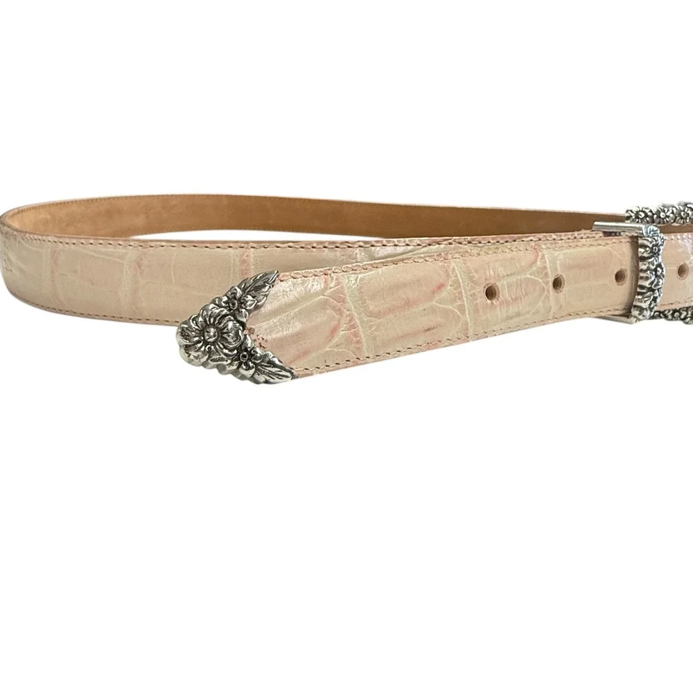 Brighton Women Belt Croc‎ Embossed Leather Pink Cream Floral Western B10310 3 XL